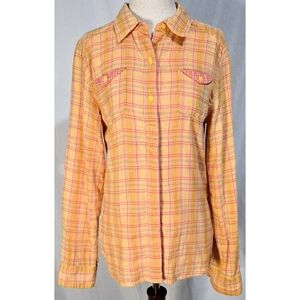 The North Face Plaid Button Down Shirt Cotton Flannel Yellow Pink Gorpcore
